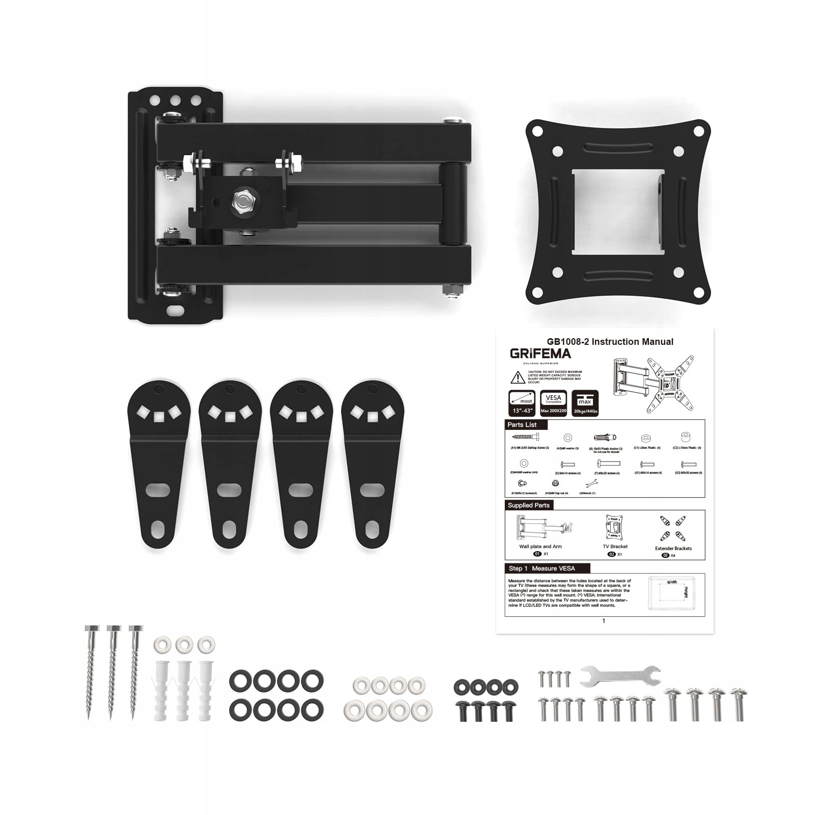 GRIFEMA TV Mount 13-43" 360° Adjustable, Up to 20kg, VESA 200x200 — miniatura 7