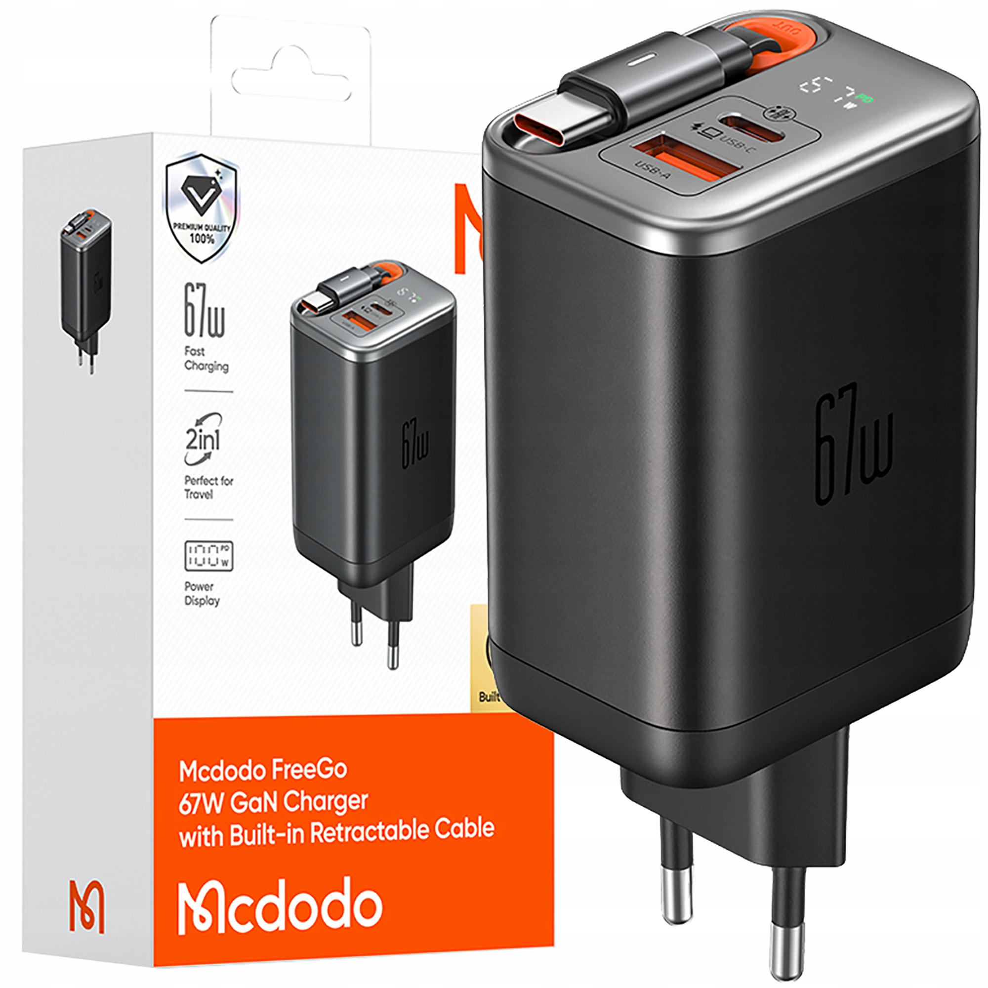 Mcdodo Rychlá Síťová Nabíječka Napájecí Adaptér 3X Usb-c Pd Usb Gan 67W Kabel 1 M