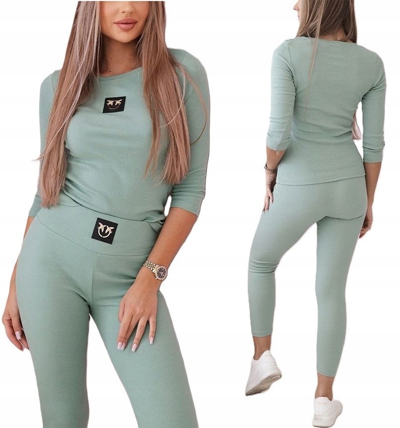KOMPLET PRĄŻKOWANY LEGGINSY + BLUZKA JASKÓŁKI DRES FITNESS PIMKO PRĄŻEK L Płeć kobieta