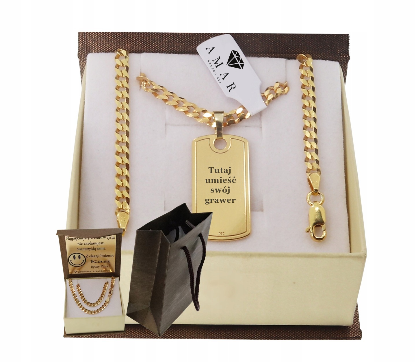 Zlatý Plný Řetízek Pánský Pancr Vojenská Známka Pr 925 585 14K Gravírování