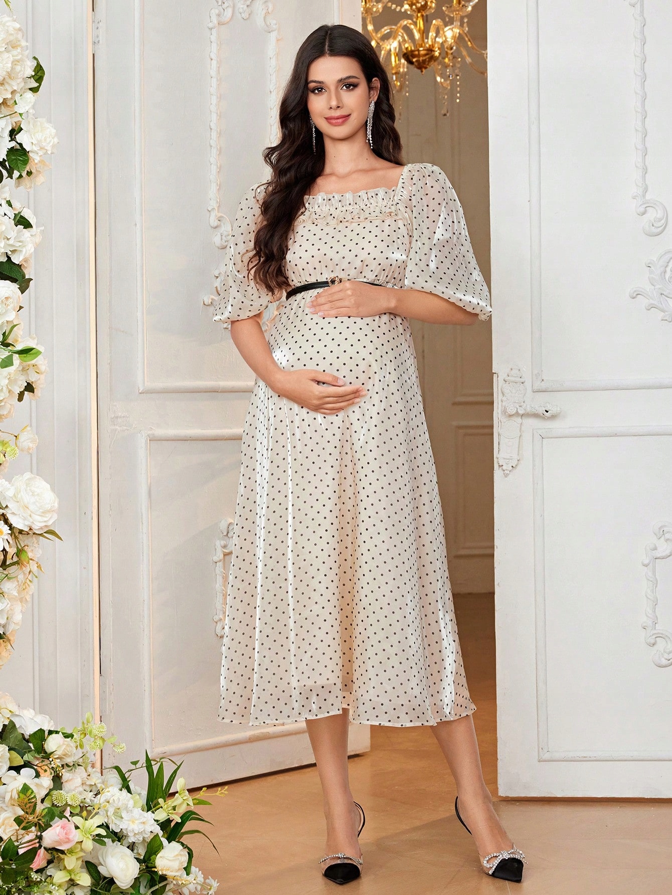 Šaty Těhotenské Šaty S Puntiky S Holí Elegantní Shein L 40