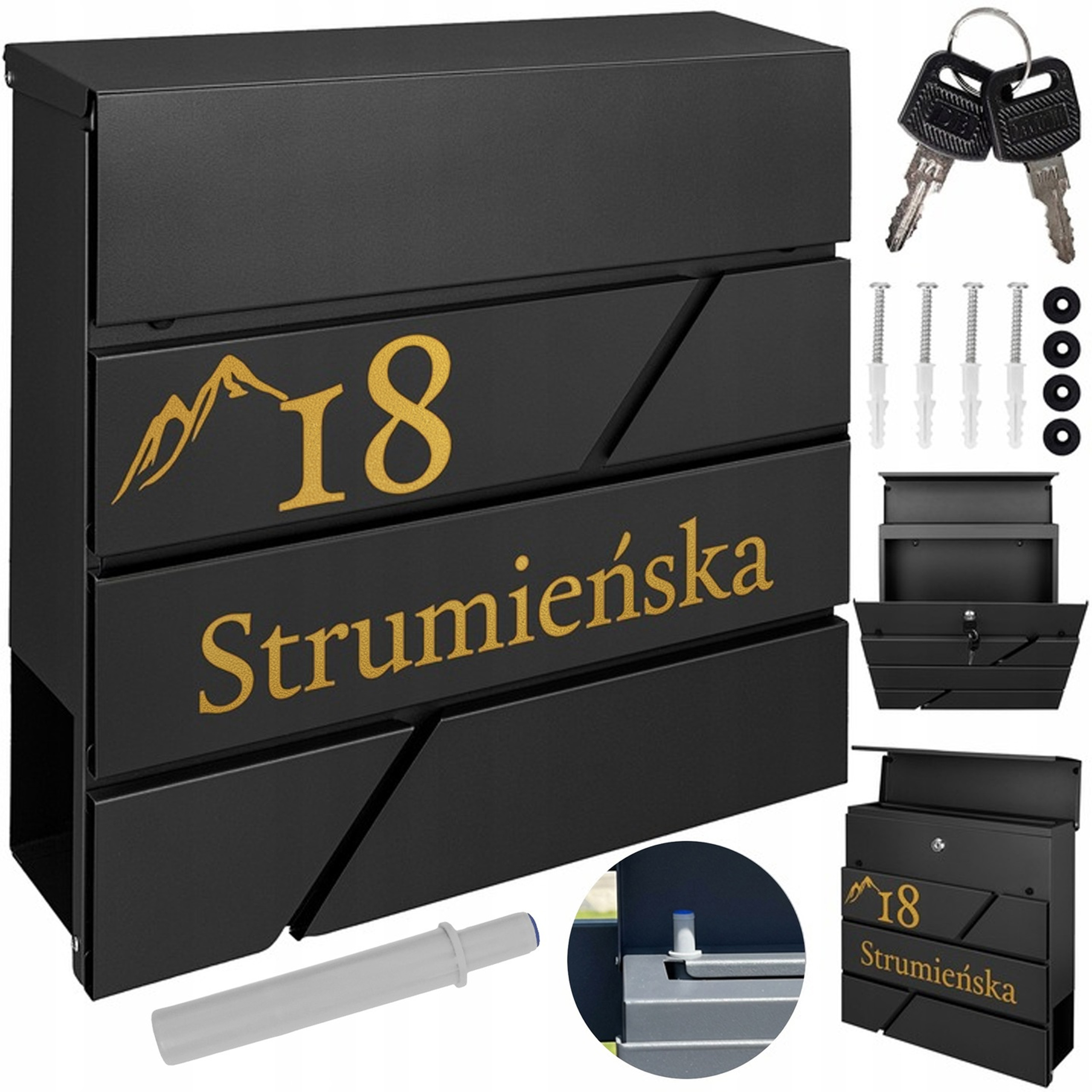 Černá Poštovní Schránka Modern Zlatý Vzor Nápis