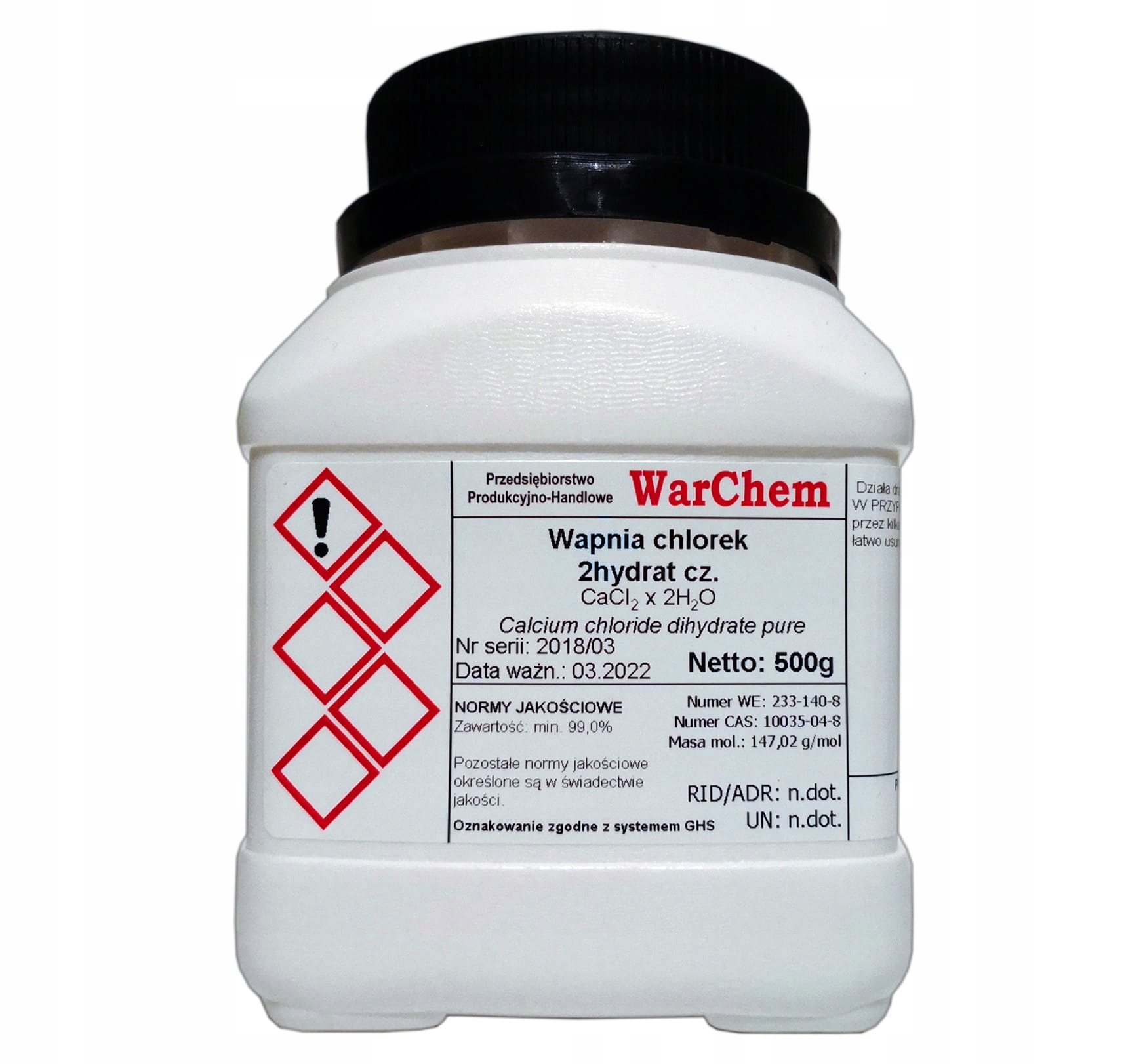 

Chlorek Wapnia 2hydrat 500g Warchem [59216]