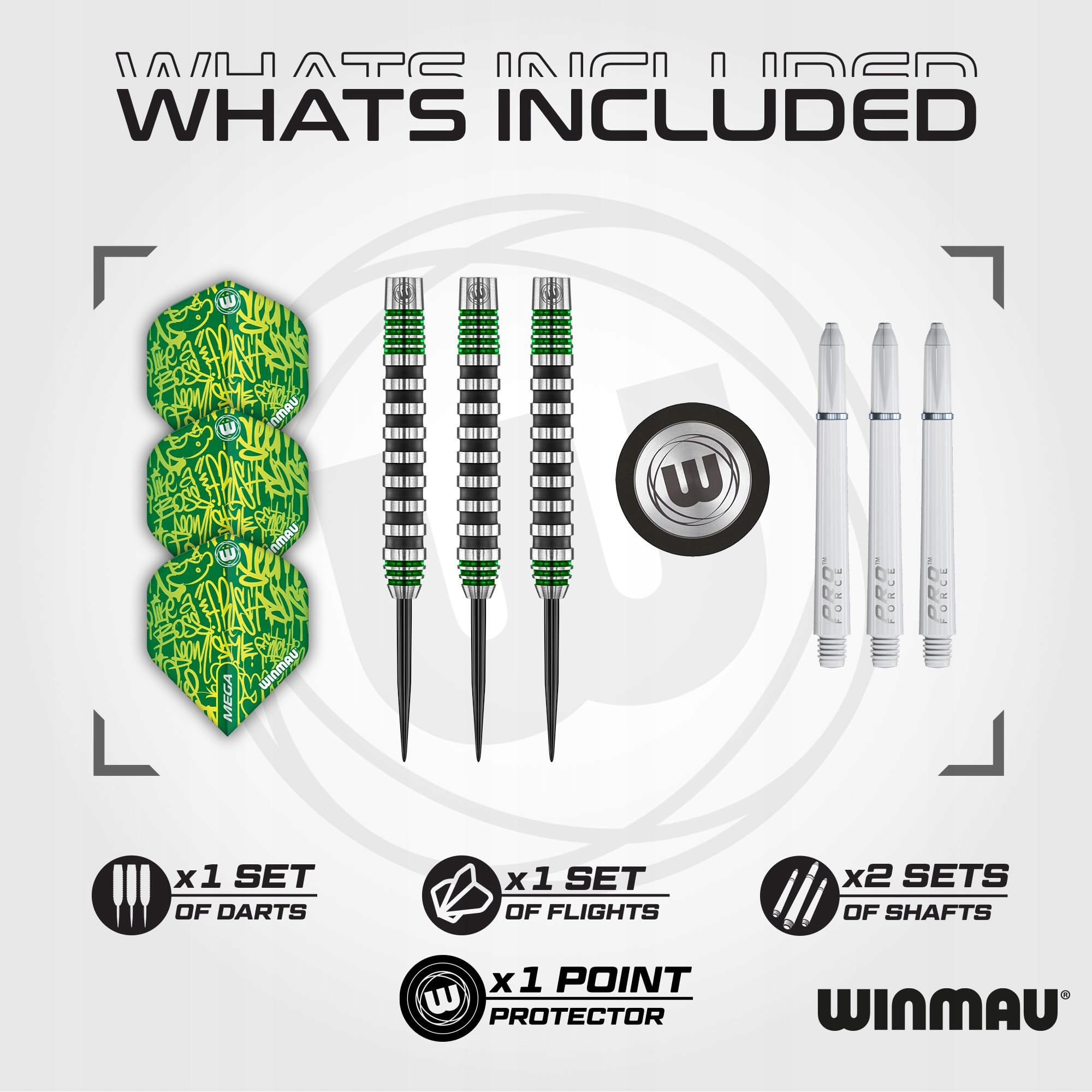 WINMAU Advance 500 Zielone Rzutki 26g Z Dartami I Lotkami — miniatura 2