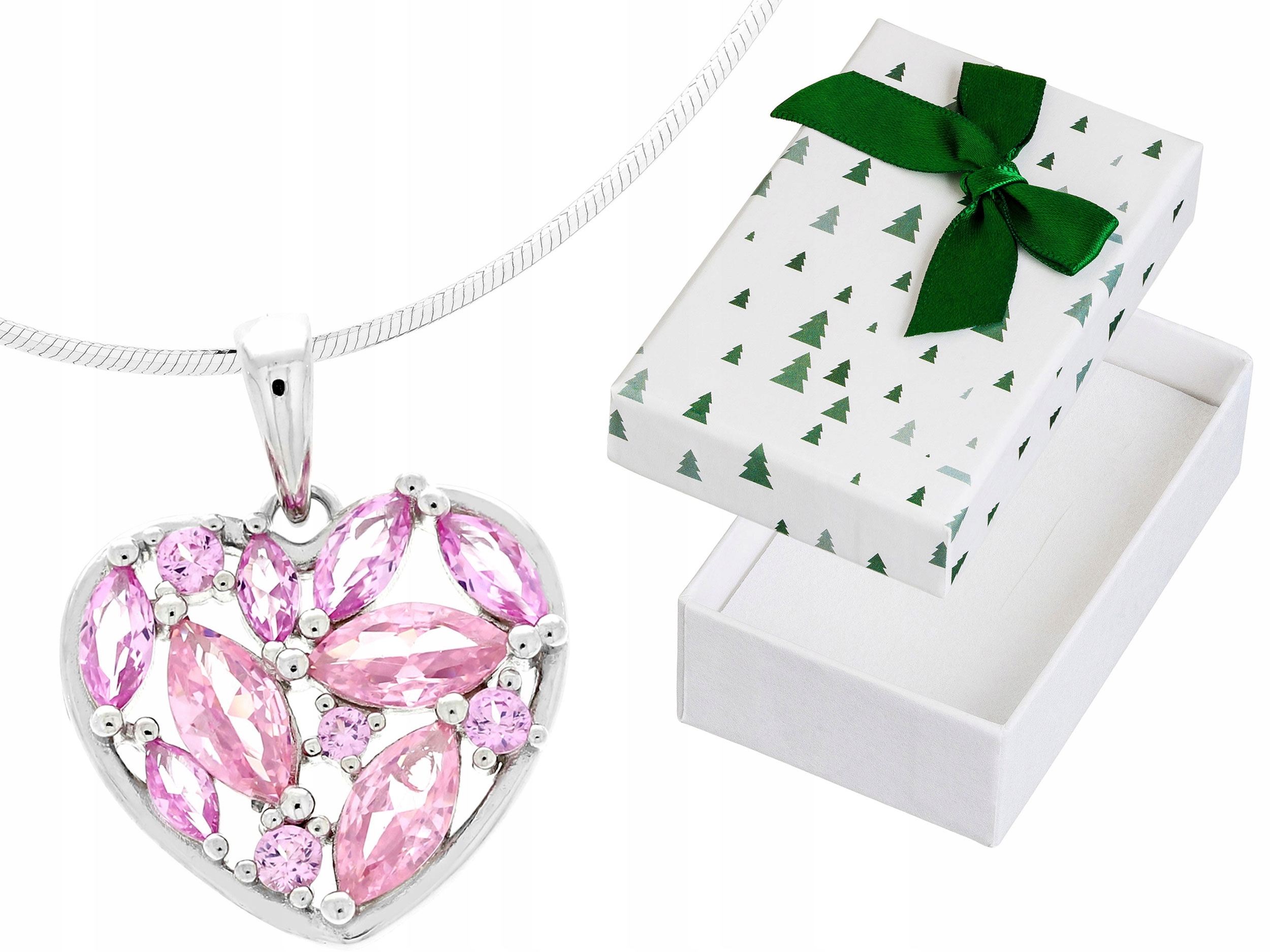 Krátký stříbrný dámský náhrdelník Srdce s růžovými zirkony Choker 40 cm