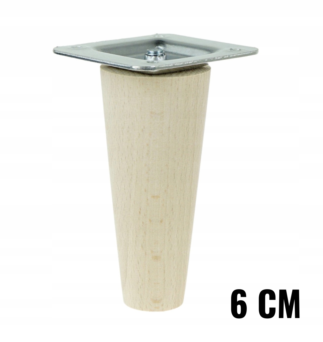 

noga drewniana bukowa stożek prosta 6 cm z blachą