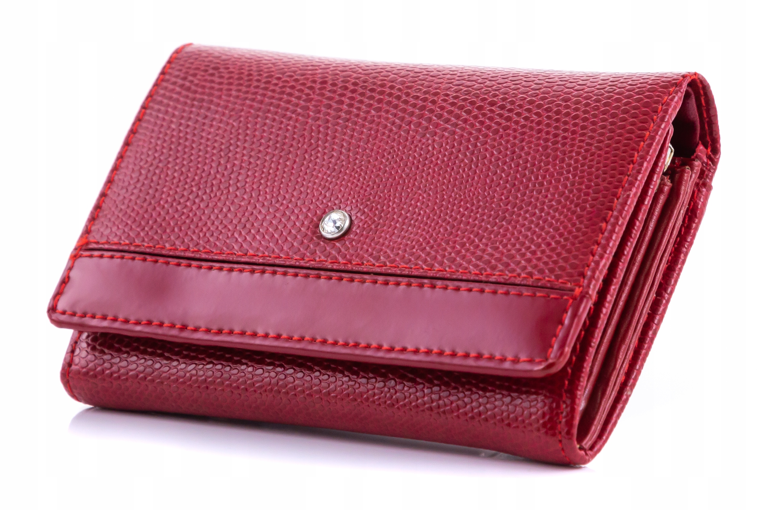 Portfel Damski Skórzany polski Cresti CR15 Czerwony Rfid Swarovski