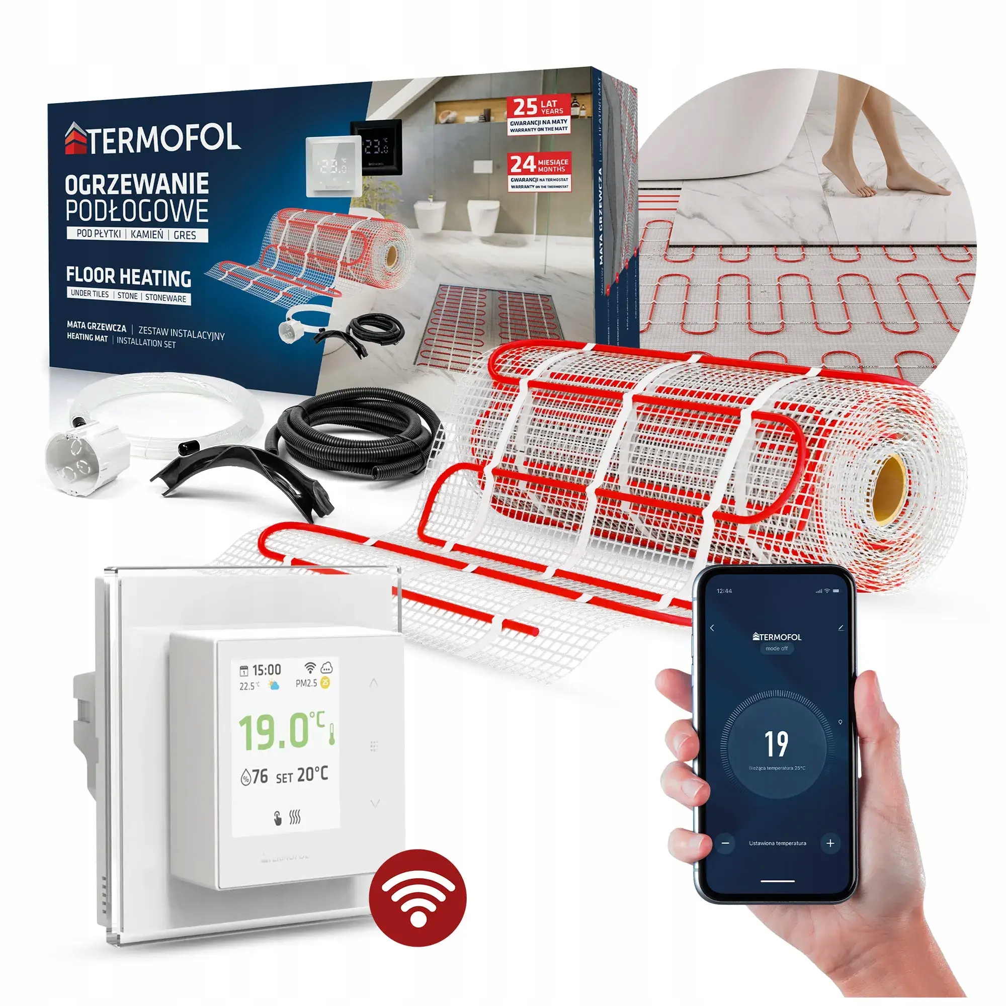 Vykurovacia Podložka Set s termoregulátorom 2,5 m2 150 W/m2 TF-H7 White 50CM+WIFI