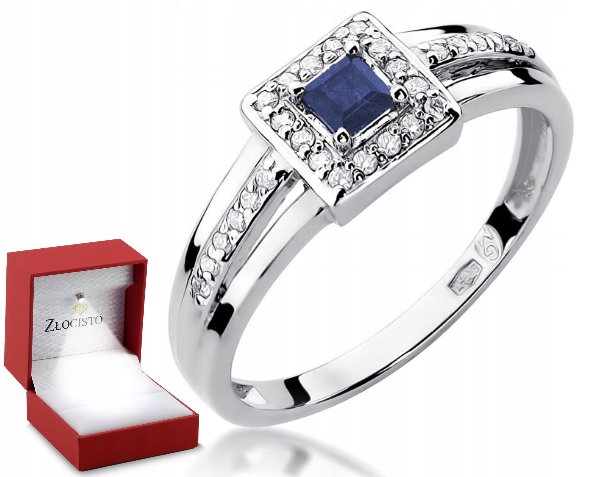 Zlatý Prstýnek Safír Brilianty Bílé zlato 585