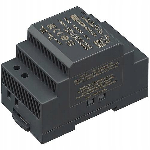 60W DC/DC měnič 9-36V:24V 2.5A, na Din lištu, Mean Well