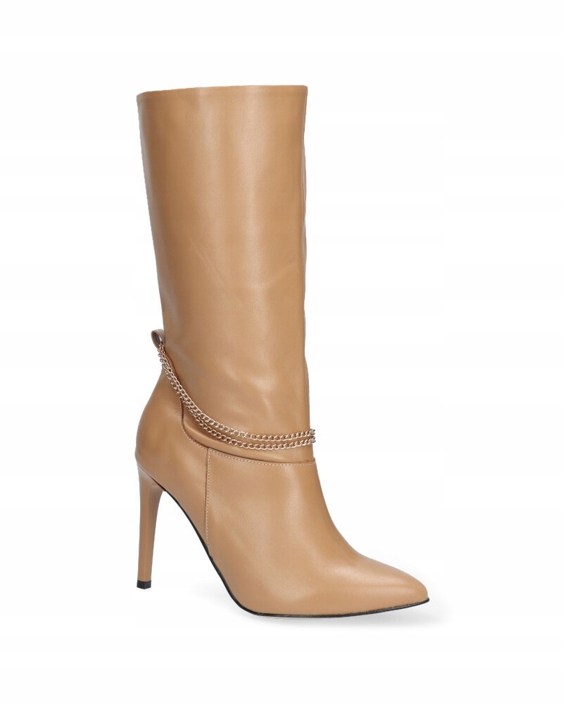 béžové kozačky do půlky lýtek kožené klasické kozačky s podpatkem Karino 38