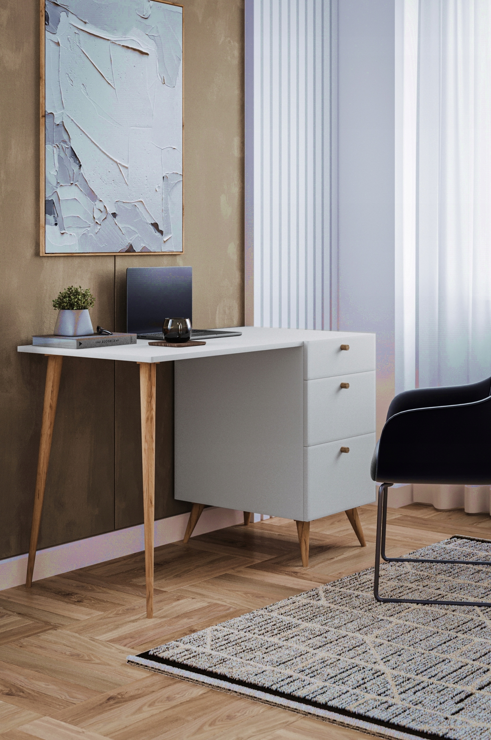 Biurko MIKKE białe STYL SKANDYNAWSKI z SZUFLADAMI Marka Mebset