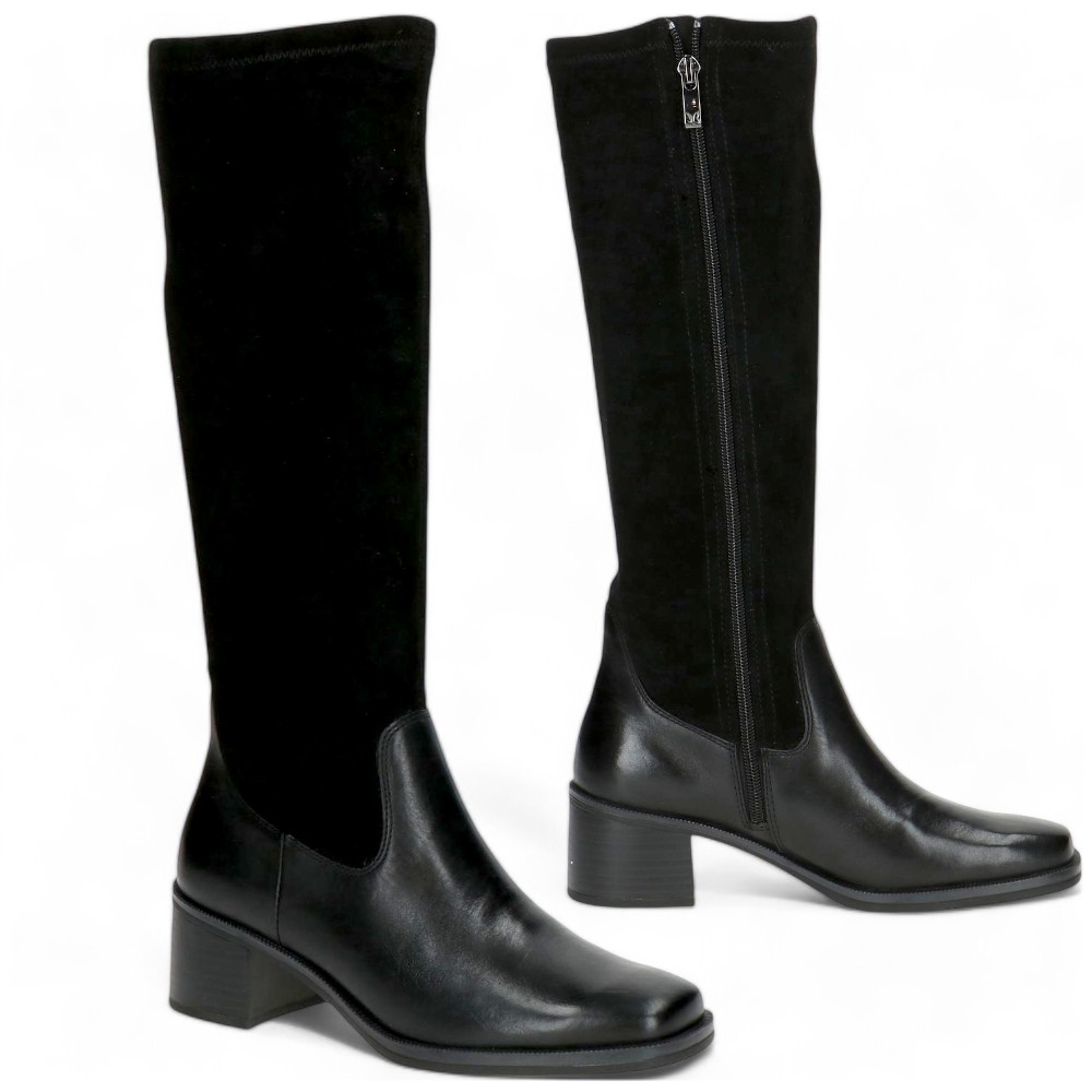 Kožené kozačky 37,5 Semišové Dámské s podpatkem Elegantní Caprice Černé