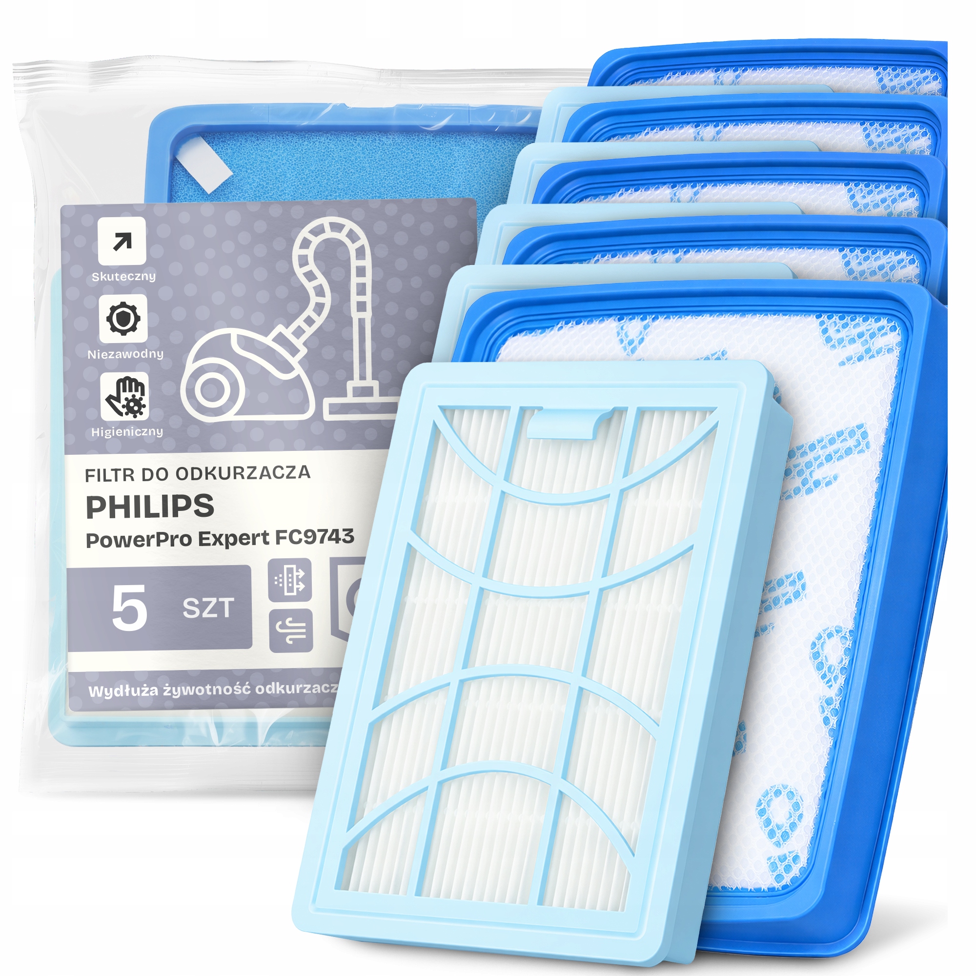 5 x Vzduchové Filtry Pro Vysavač Philips PowerPro Expert FC9743 Filtr Em-w