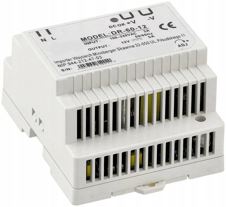 

Zasilacz na szynę Din 12V 5W 60W led cctv