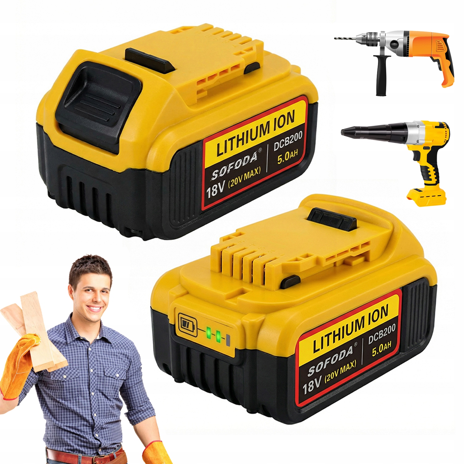 2 Kusy Akumulátor Baterie 18V Pro Dewalt 5000MAH DCB181 DCB180 DCB182