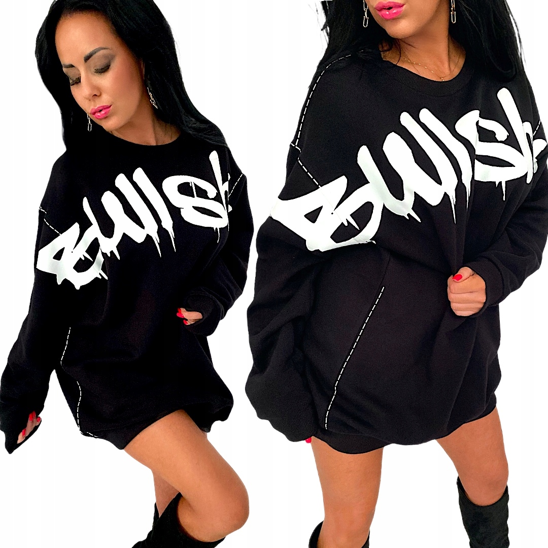 Bavlněná mikina s delší teplákovou tunikou s potiskem oversize S/m 36 38