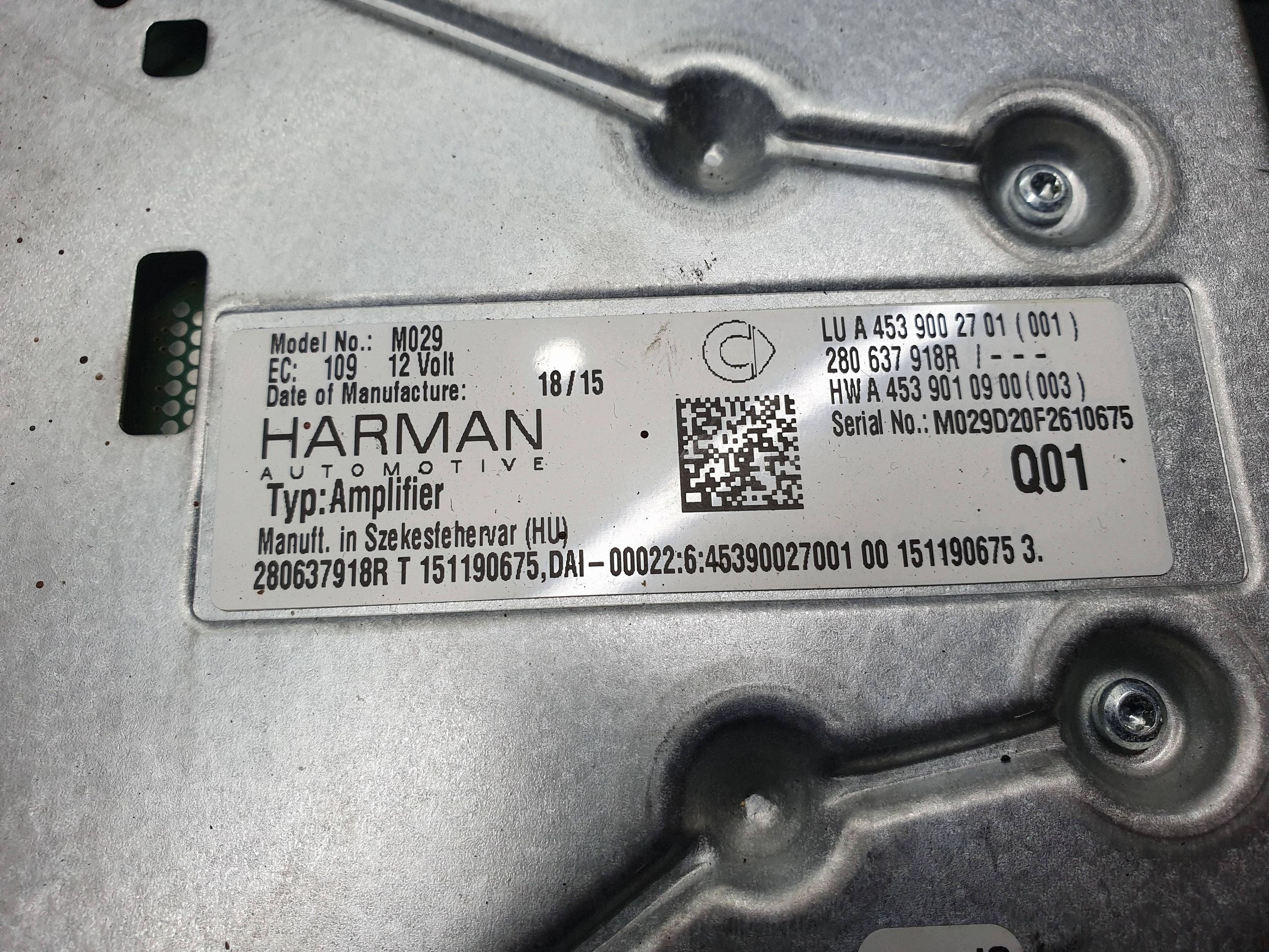 amplifier SOUNDSYSTEM HARMAN A4539002701 SMART FORFOUR 453