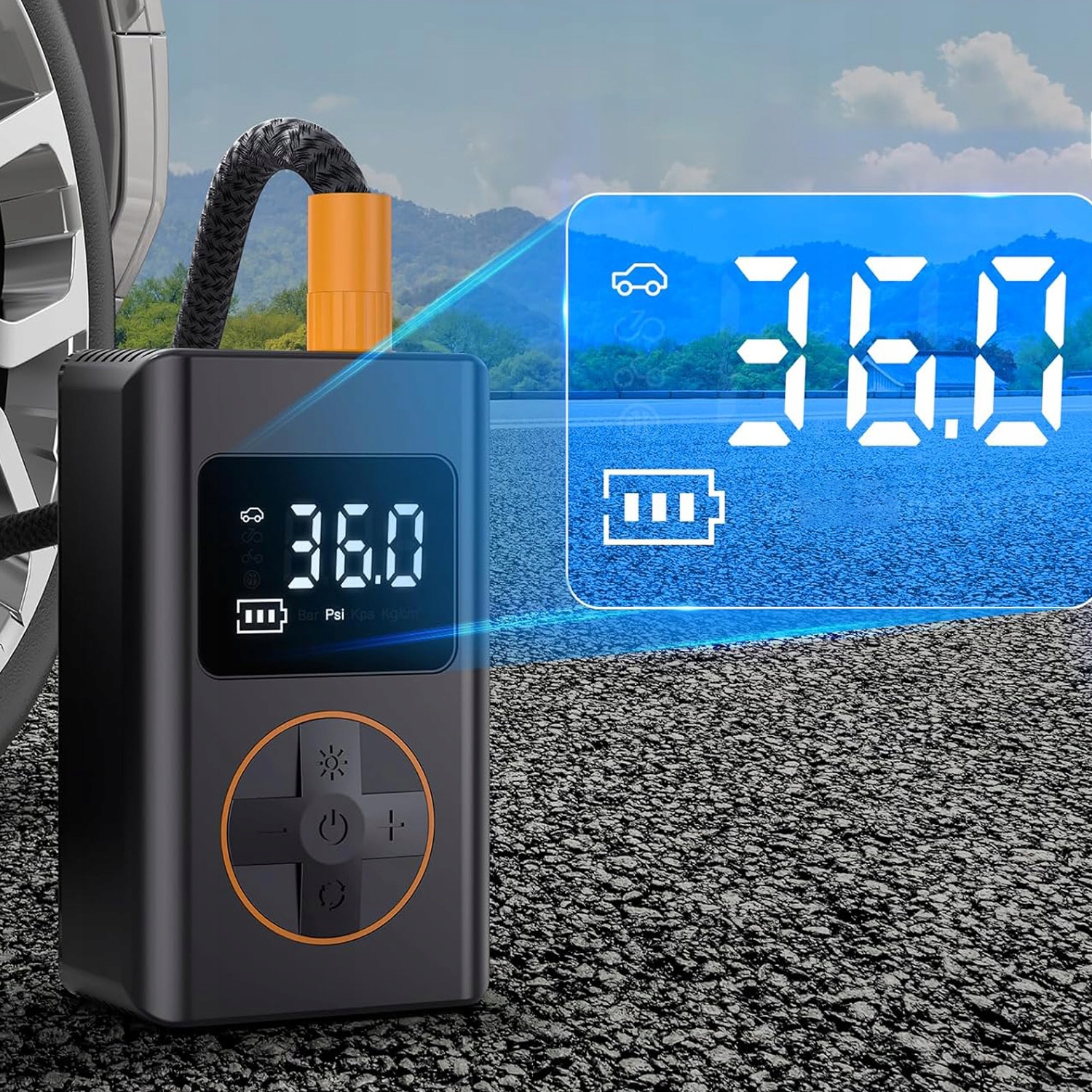 KOMPRESOR SAMOCHODOWY POMPKA ROWEROWA 3600MAH Z CYFROWY WYŚWIETLACZ LED Kod producenta 6CR0716BK21