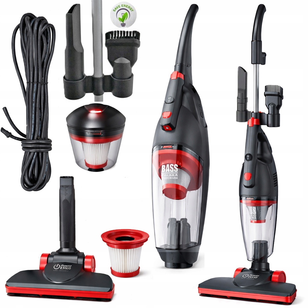 Odkurzacz Pionowy Bezworkowy Led Hepa 900W Cyklonowy Duża Moc Czarny Bass