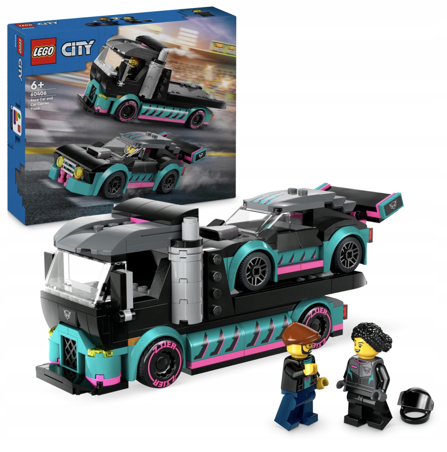 Klocki Lego City 60406 Samochód Wyścigowy Z Lawetą Ciężarową 328 Elementy