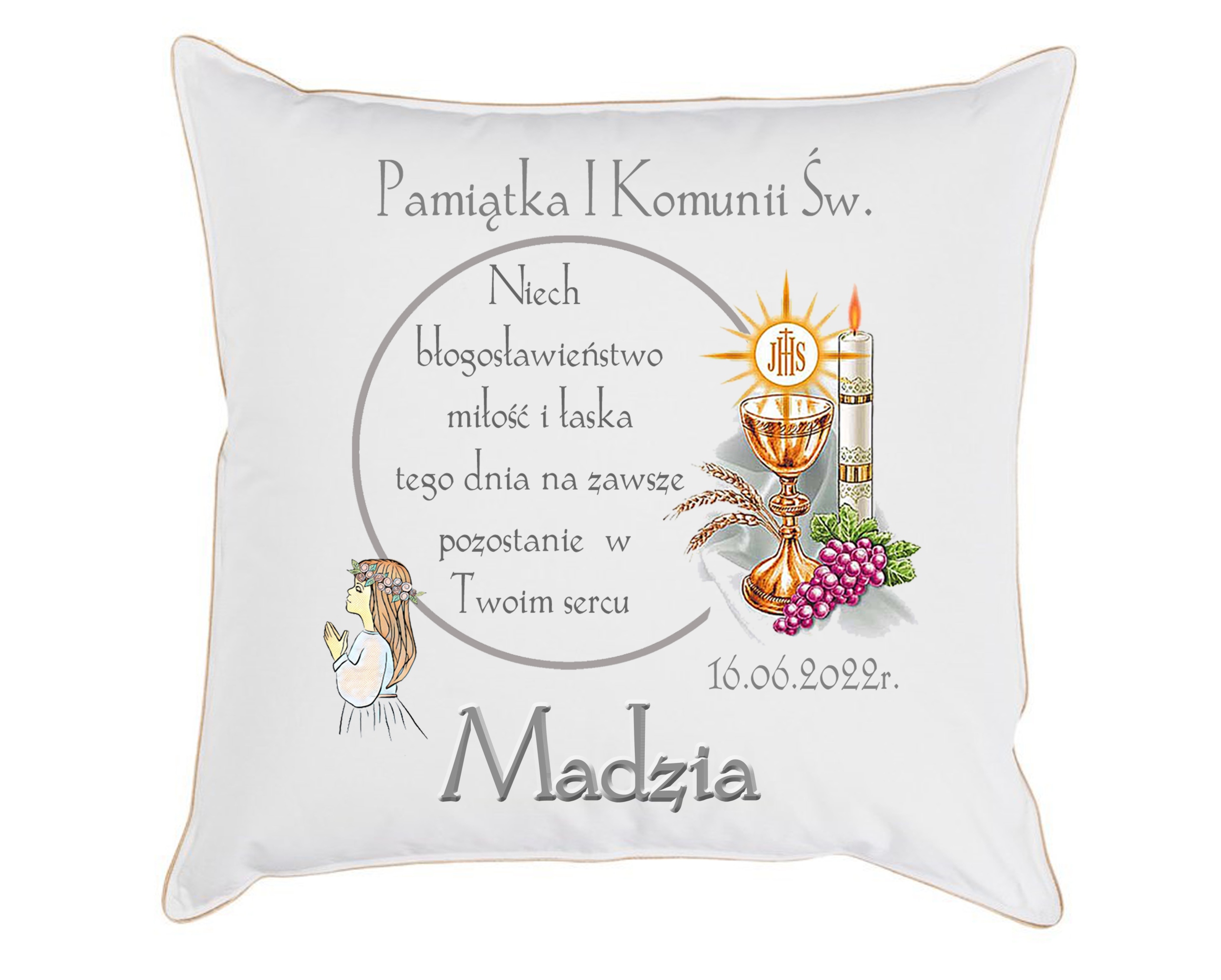 PODUSZKA PIERWSZA KOMUNIA ŚWIĘTA PAMIĄTKA + IMIĘ