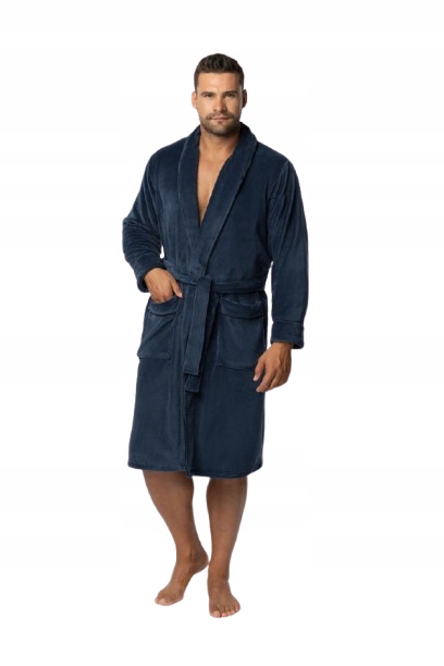 Envie Pánský župan s lemováním Elegant, flanel fleece, tmavě modrý, velikost M/L