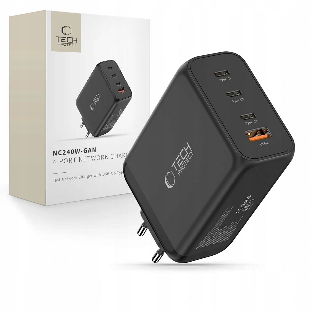 Nabíjačka Tech-Protect NC240W-GaN 4-Porty 240W čierna