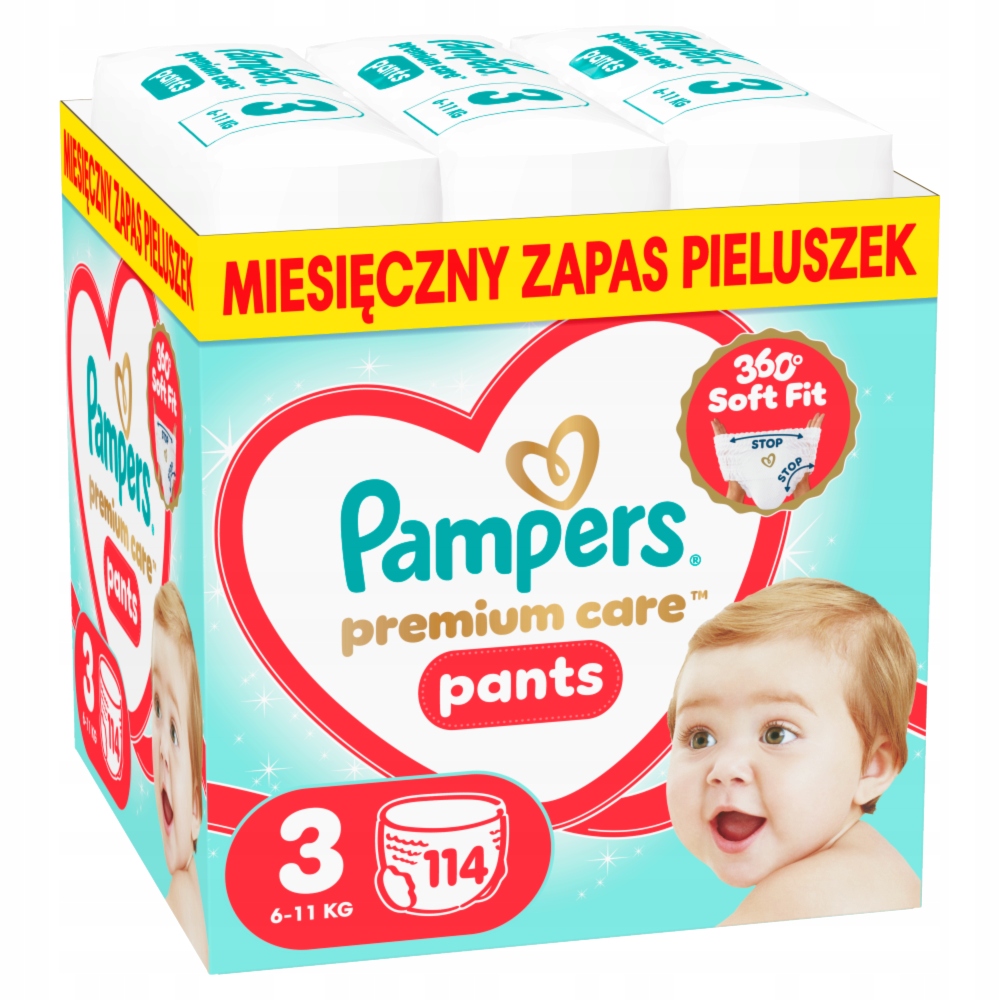 Pieluchomajtki Pampers Premium Care Monthly box Rozmiar 3, 114 szt., 6-11kg