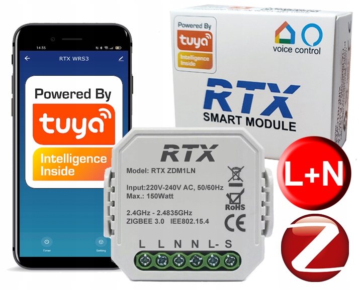 RTX Moduł Ściemniacz Dopuszkowy ZigBee TUYA Kod producenta ZDM1LN