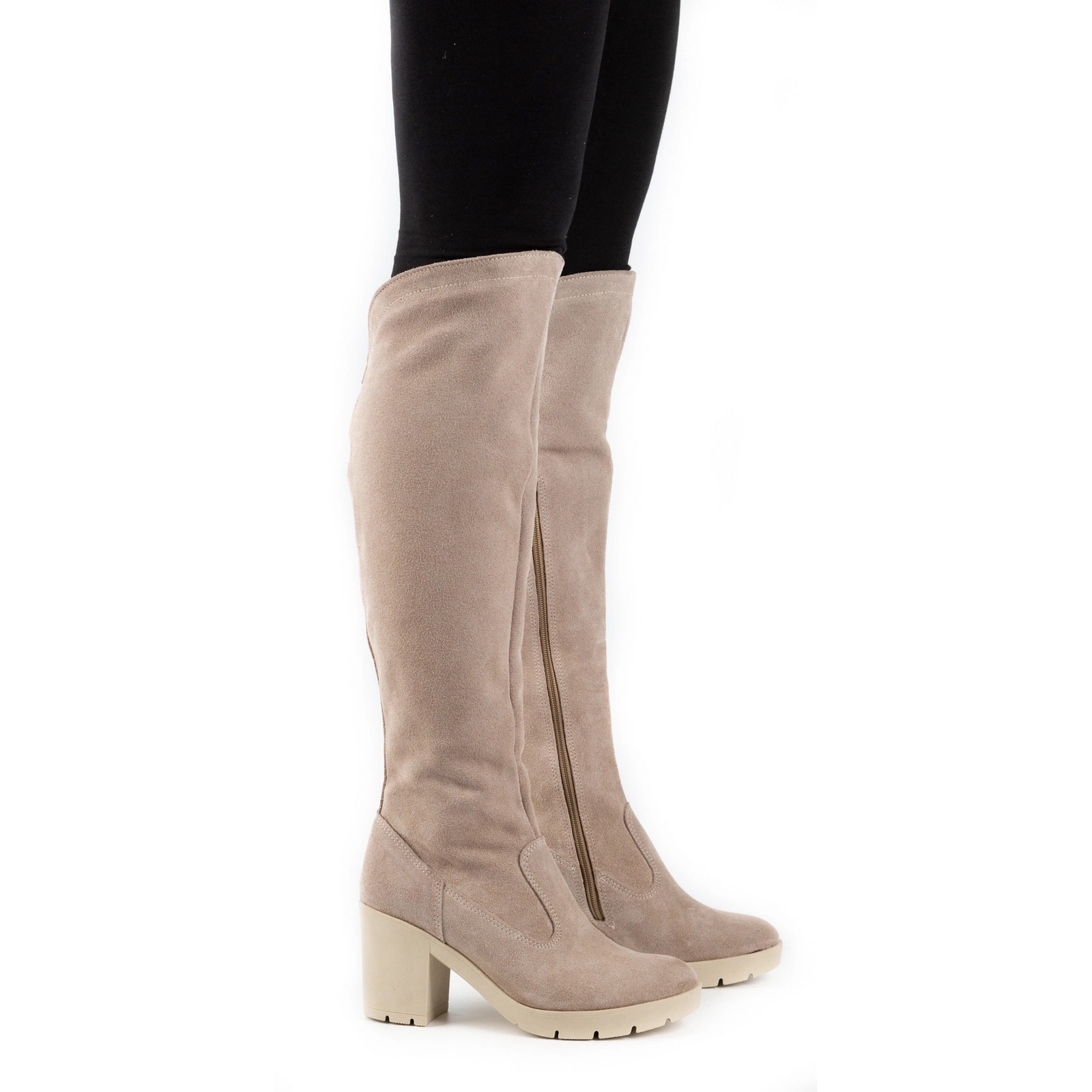 Kozačky zateplené na podpatku z přírodní kůže Margaret béžové 41