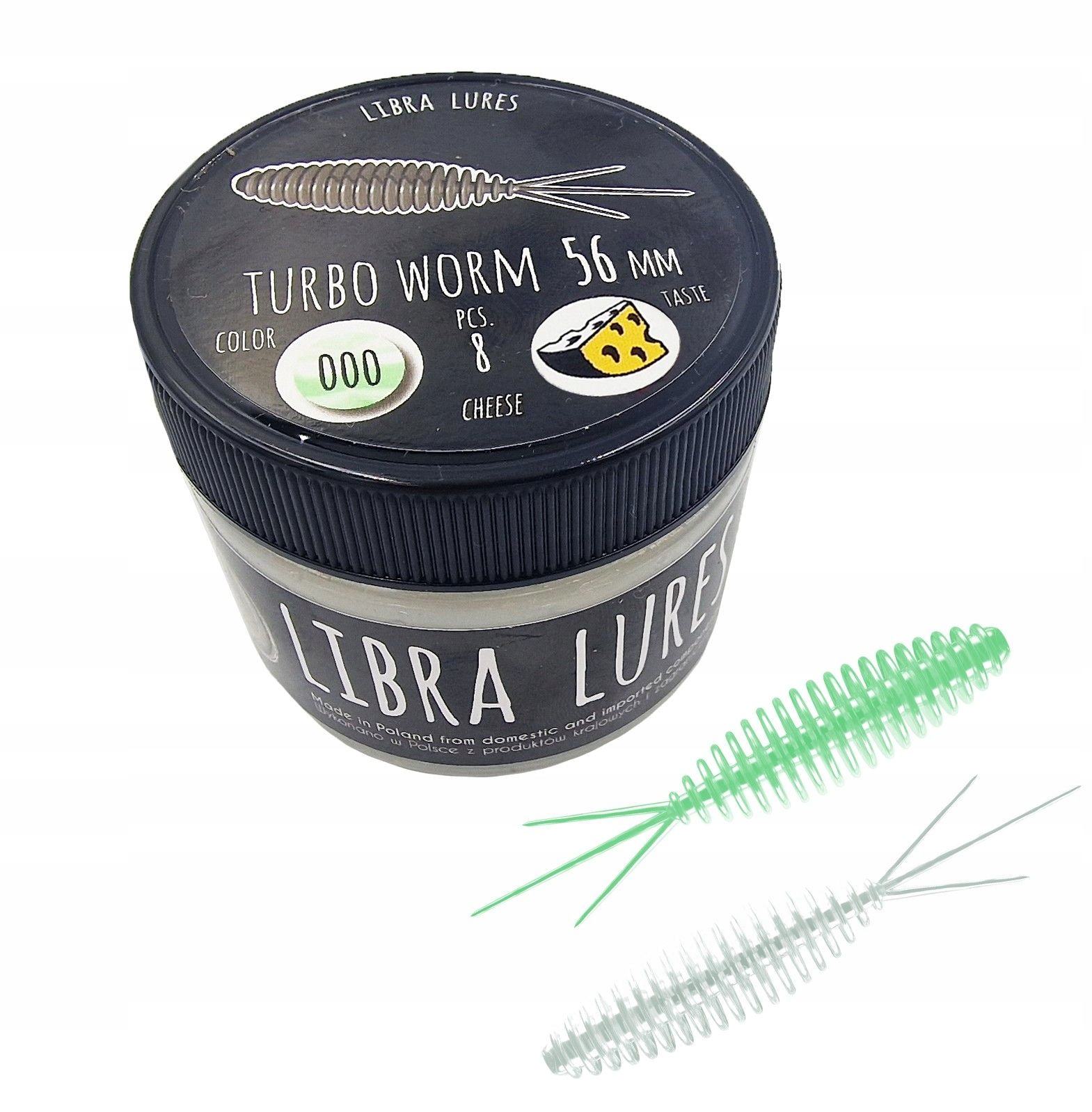 Libra Lures Turbo Worm 000 Glow Uv Green Ser 5,6cm Smak: Ser, Długość (cm):