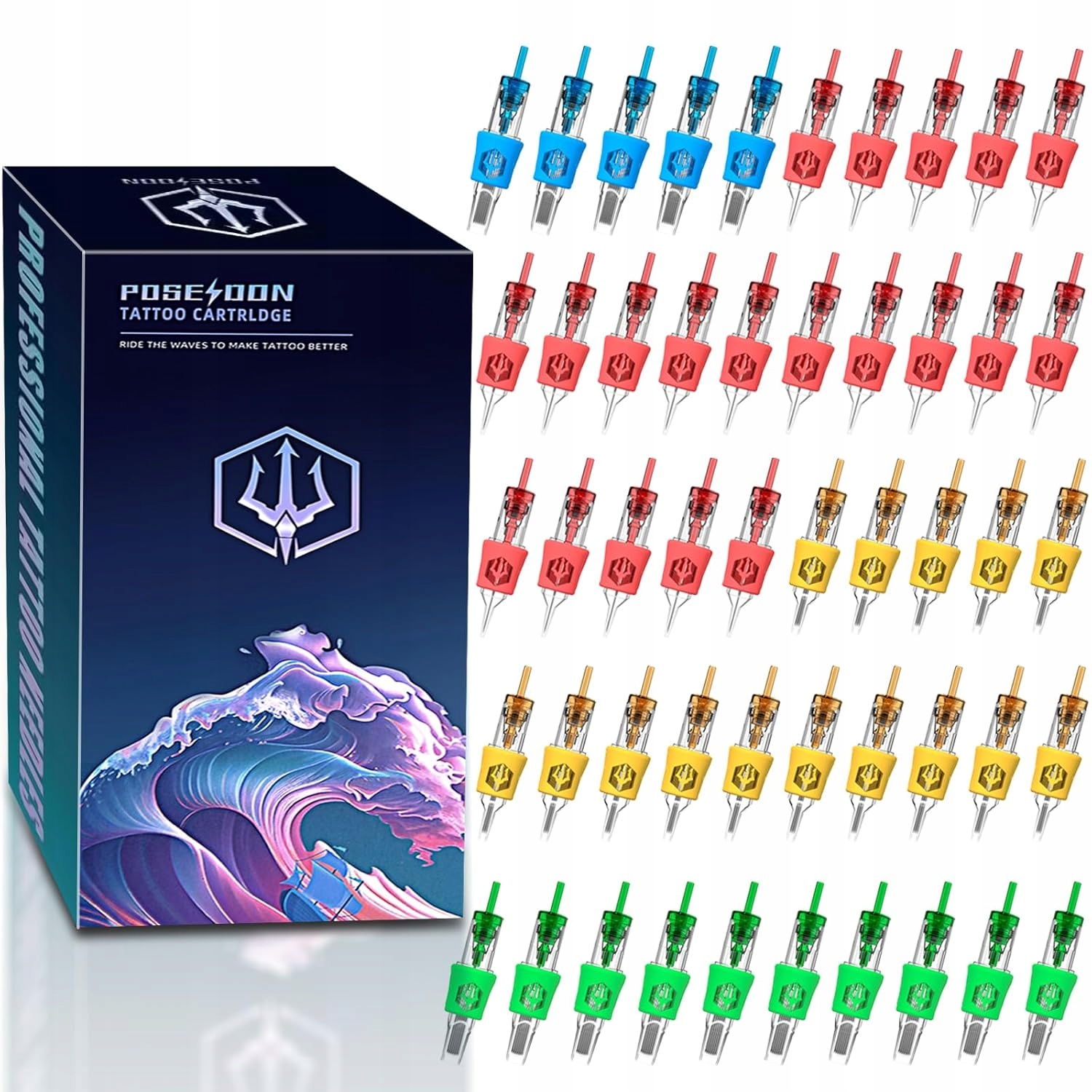 Kartridże do igieł tatuażu Poseidon Rl Rs Rm M1 zestaw mix 50szt