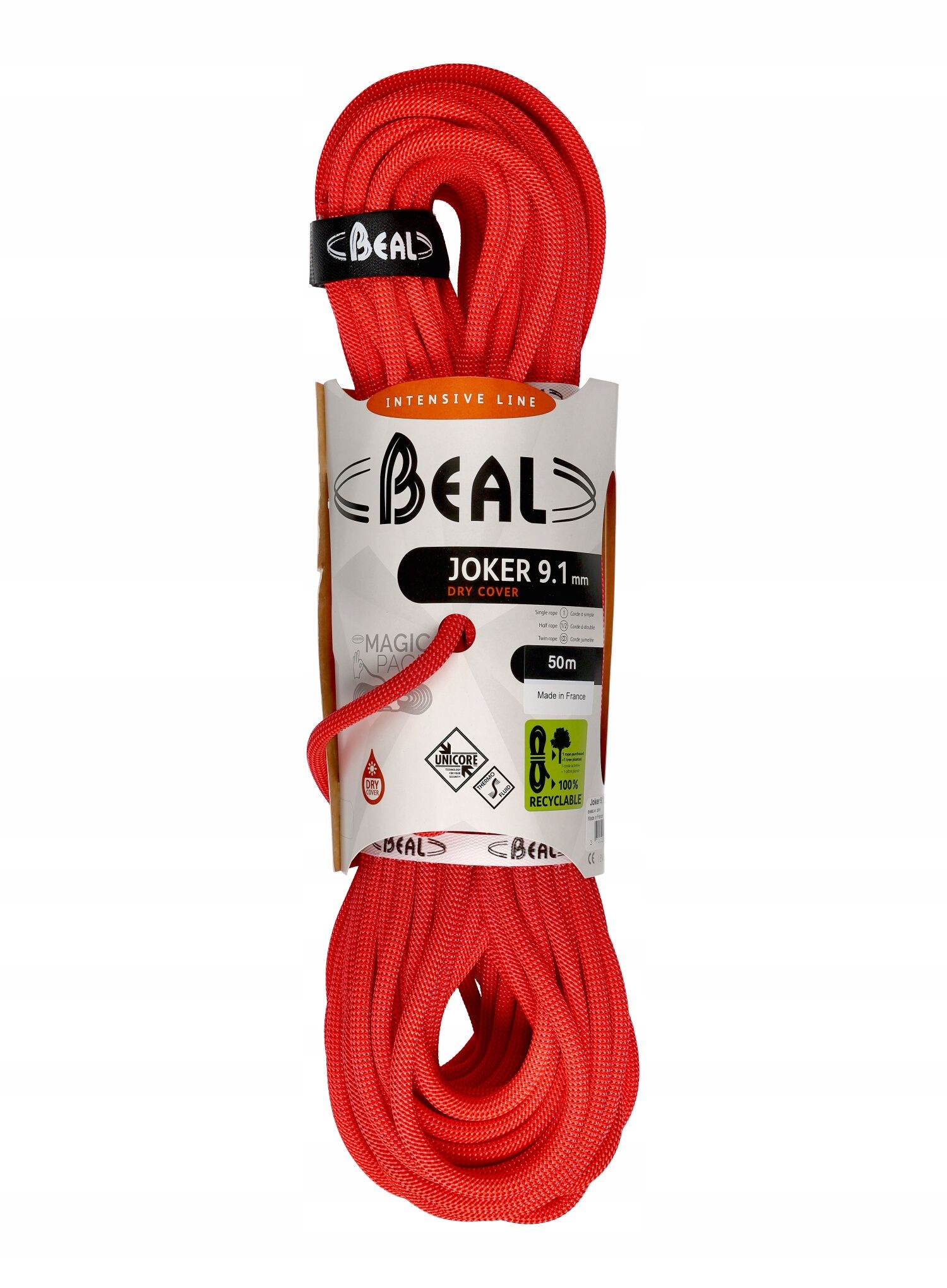 Lezecké lano Beal Joker 9,1 mm 50 m Unicore Dry Cover oranžová barva