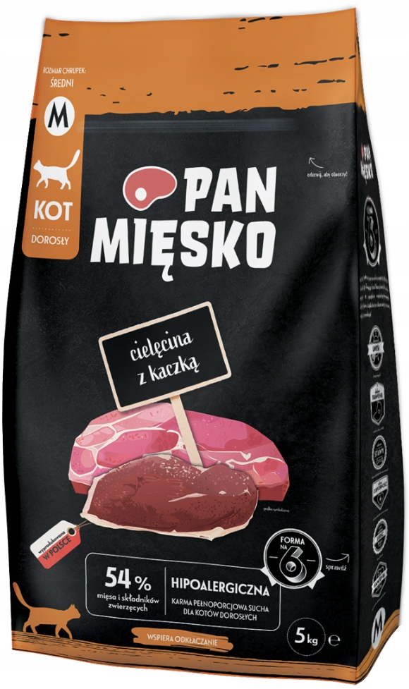 Levně Pan Mięsko suché krmivo pro kočky telecí maso s kachnou velikost M 5 kg