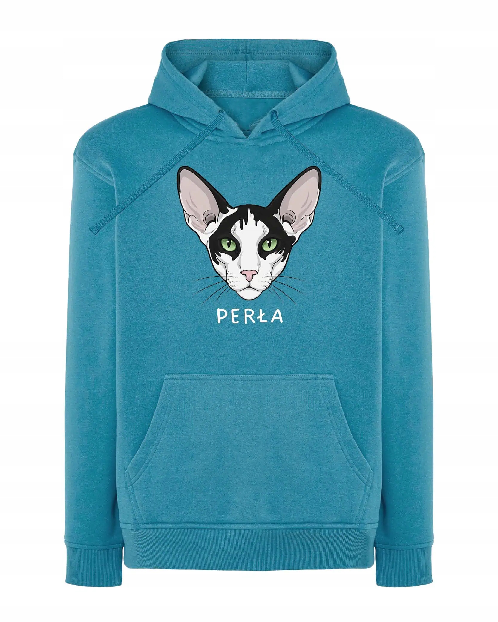 Mikina s kapucí Orientální Černobílá Personalizovaná Kočka modrá L
