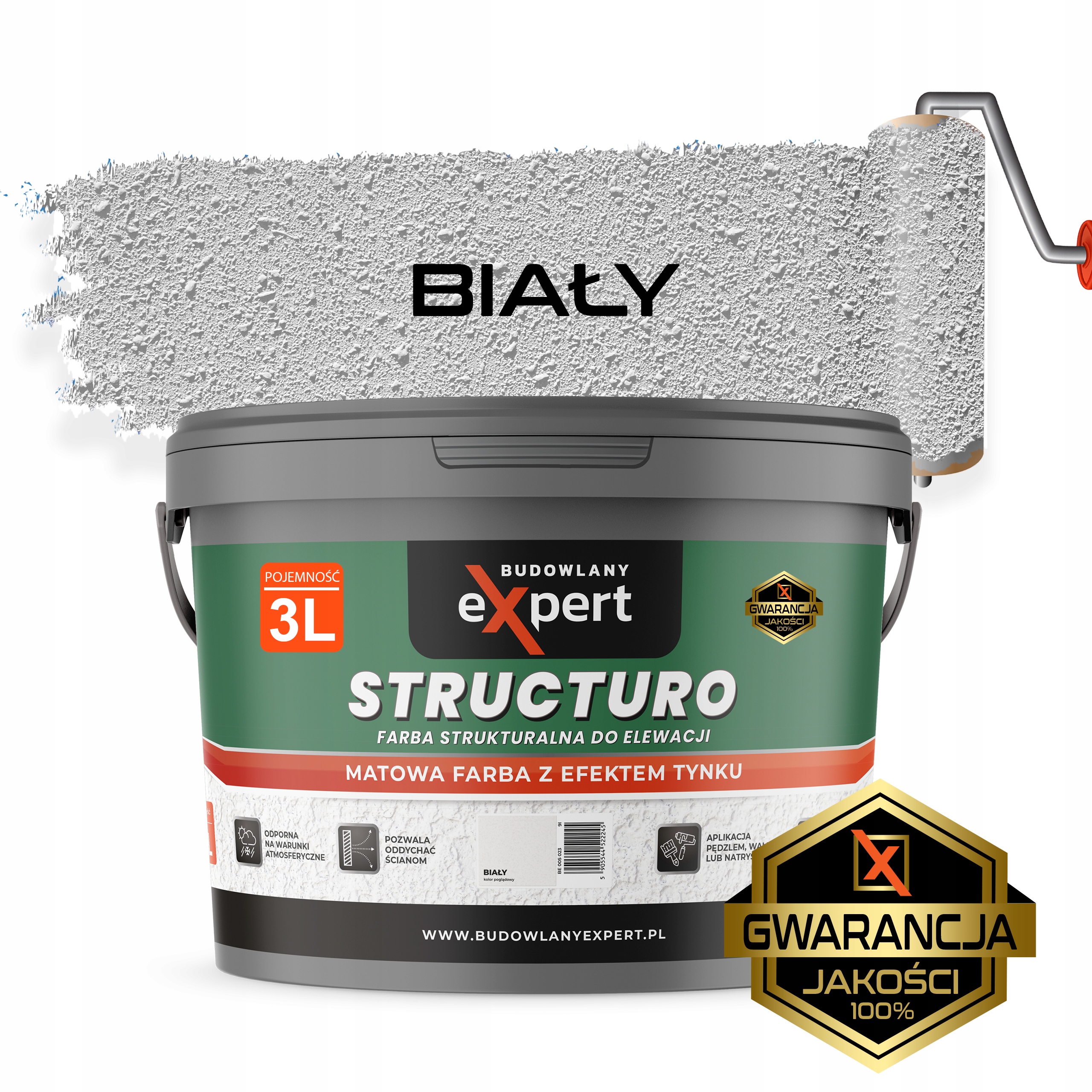 Barva barva na betonu, fasádní, strukturovaná, Budowlany Expert 3 l, Bílá