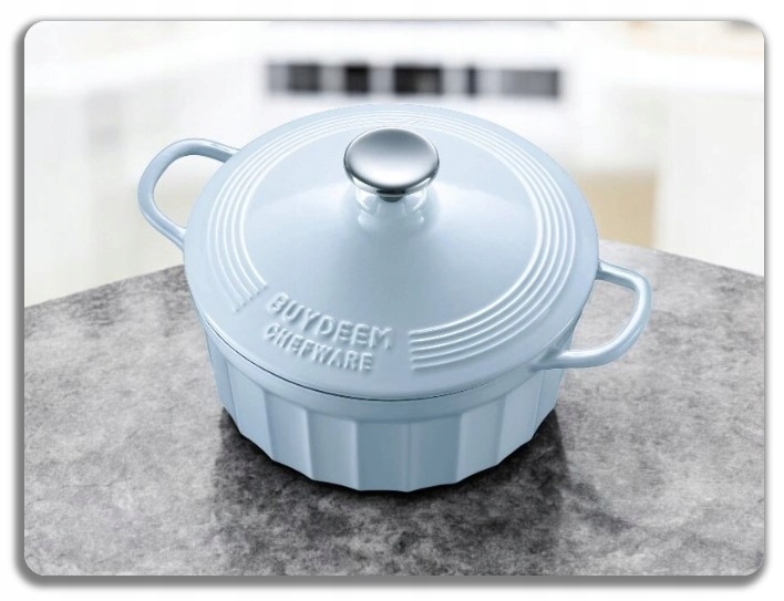 BUYDEEM Emaliowane naczynie żeliwne 2,9L, CP521, White Blue — 11