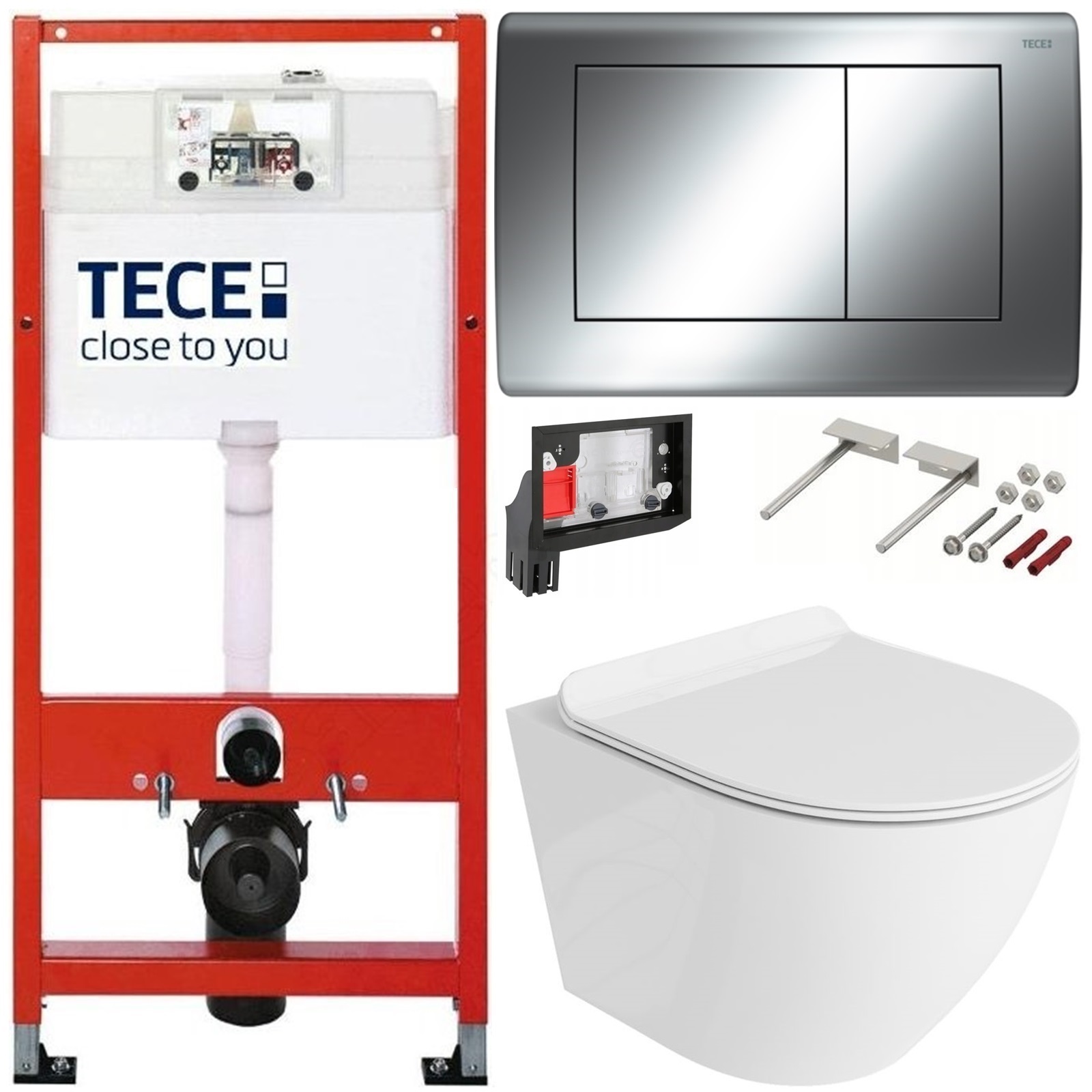 TECE ZESTAW PODTYNKOWY WC MISKA RIMLESS PRZYCISK STAL CHROM POŁYSK FRESH7W1