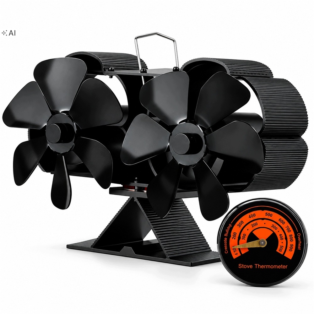 Dvojitý Krbový Ventilátor Pro Kamna, Tichý Ventilátor 25 Db Napájený Teplem