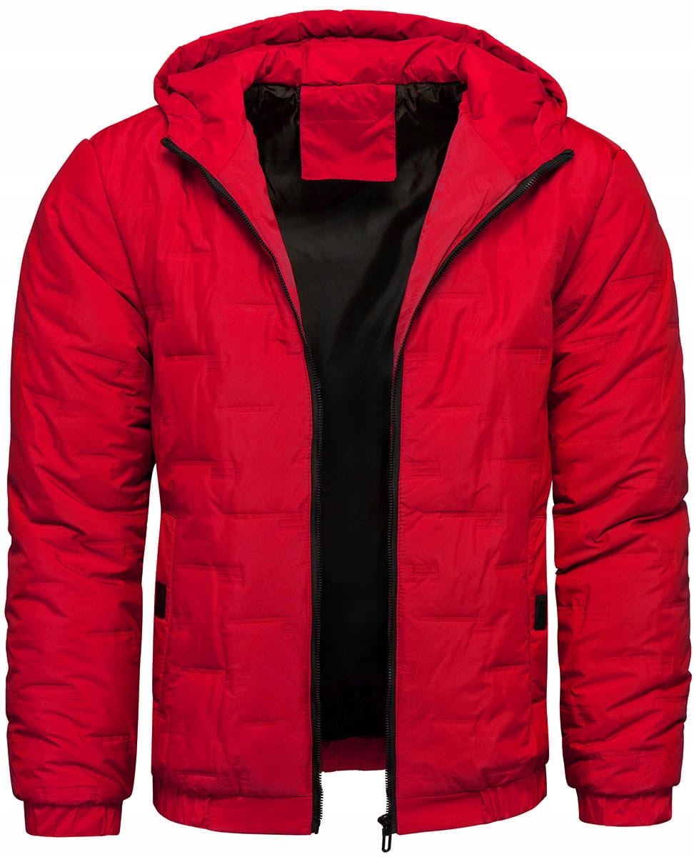 KURTKA MĘSKA PRZEJŚCIOWA Z KAPTUREM CZERWO rozmiar L