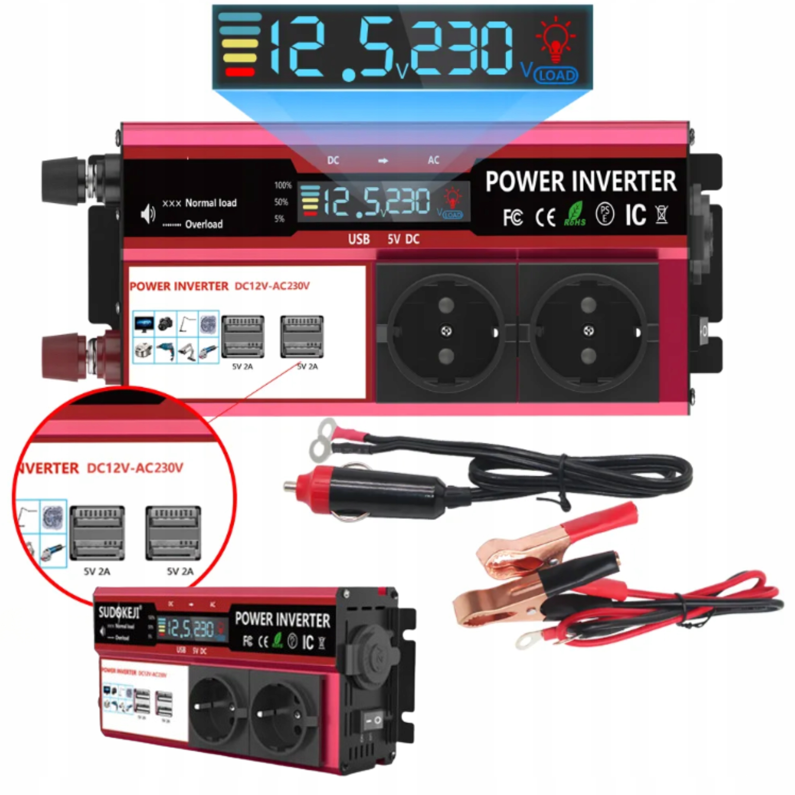 Automobilový menič 12V do 230V Dc-ac 500W/3000W Sinus prúd