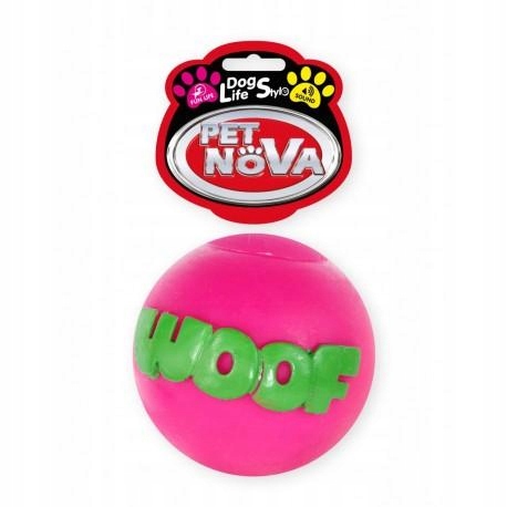 

Petnova piłka z napisem Woof 8cm różowa dla psa