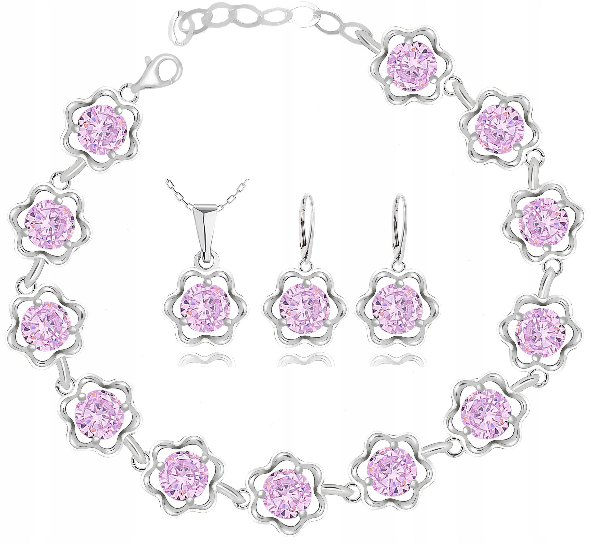 

Srebrny Komplet Biżuterii Z Różowymi Cyrkoniami