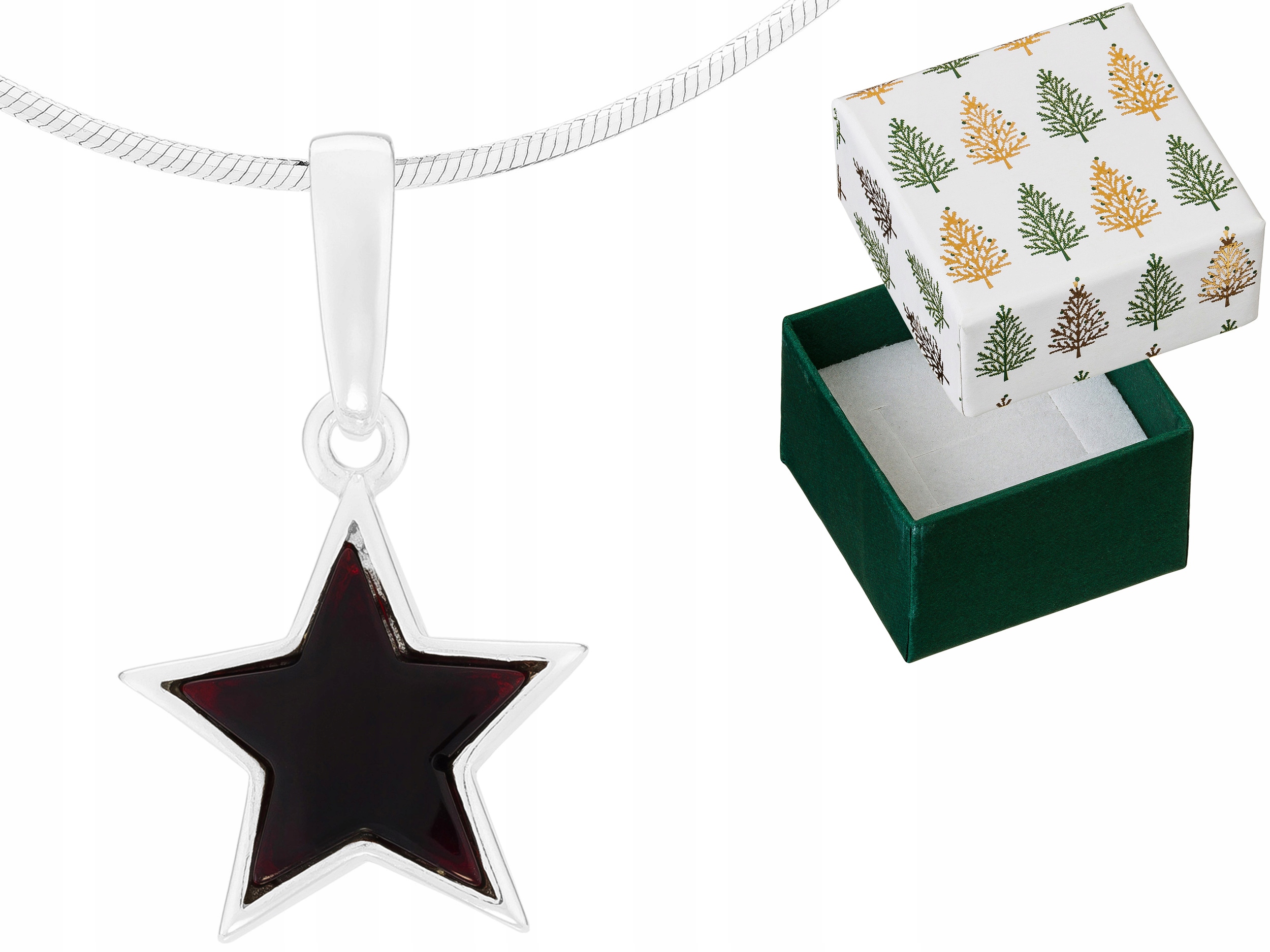 Stříbrný náhrdelník Hvězda Přívěsek s jantarem Přívěsek Řetízek 65 cm