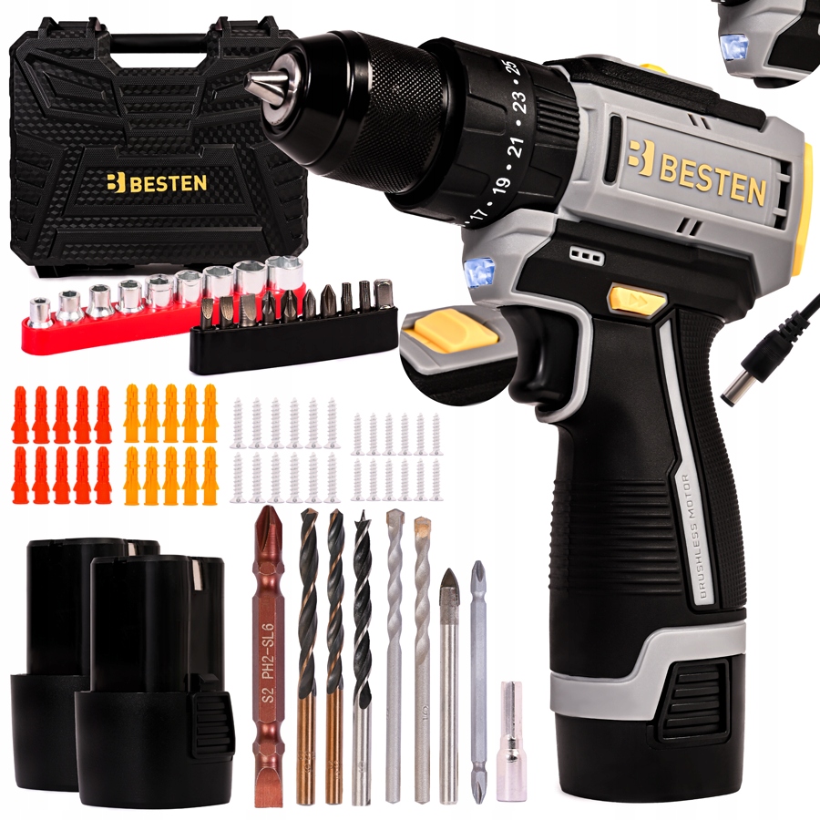 Wiertarko Wkrętarka Akumulatorowa Udarowa 16.8V 2x2Ah Akcesoria Walizka