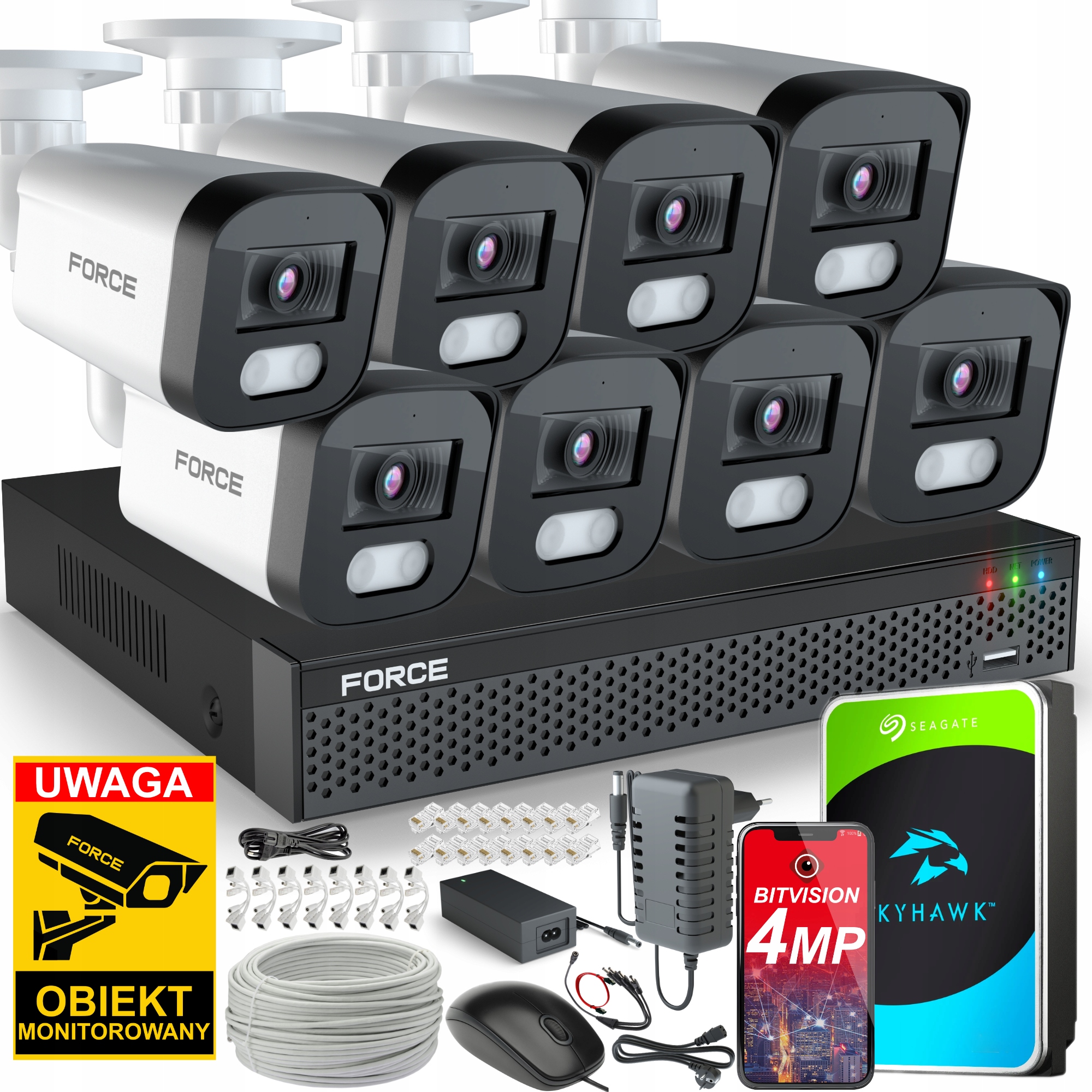 Force Monitorovací sada 8x Ip kamera 4MPx 2K Aplikace Disk 1TB