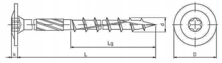 Wkręt ciesielski do drewna talerz 10x160mm 25szt. Długość całkowita 160 mm