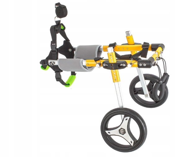 Levně Invalidní vozík pro psa s nedostatkem zadních tlap. Žlutý, nastavitelný.