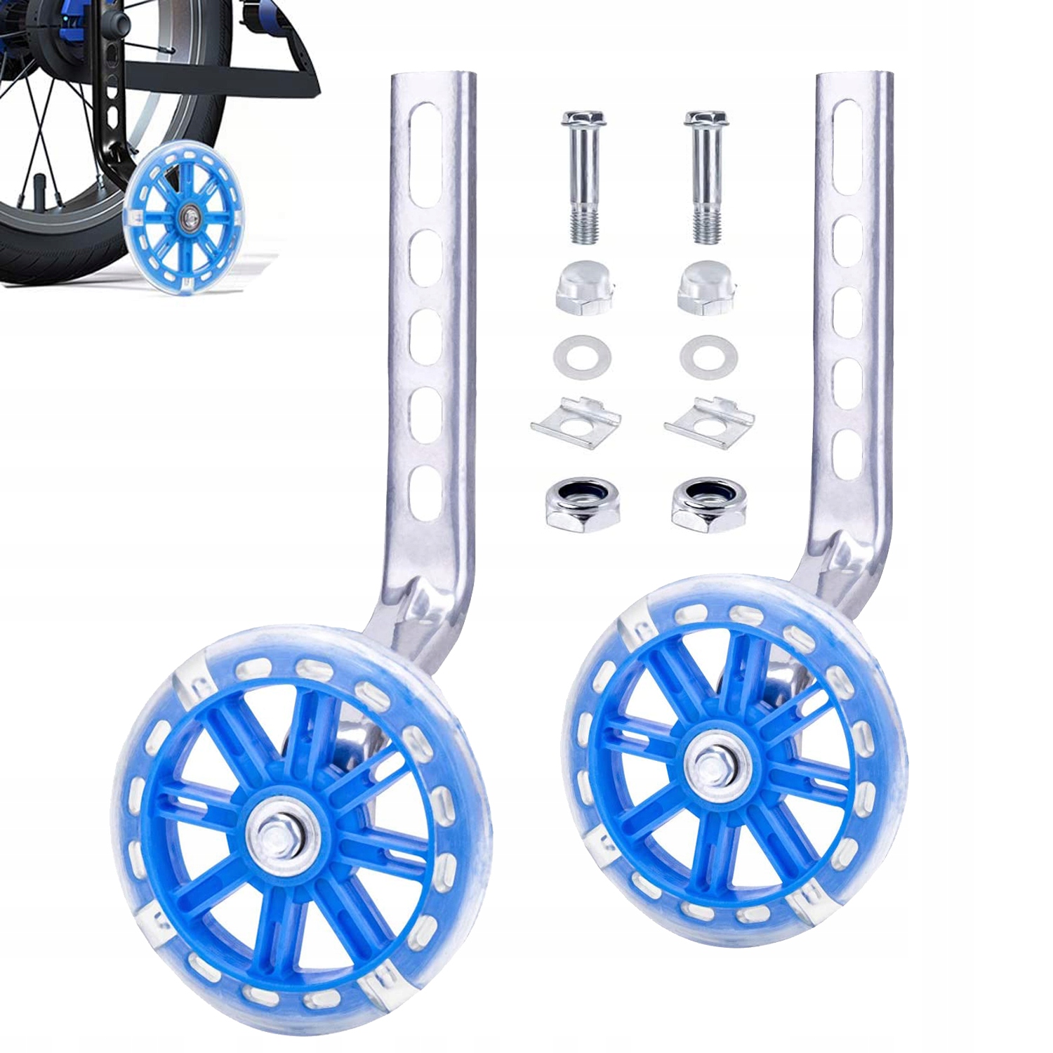 KÓŁKA BOCZNE PODPOROWE OD KÓŁ REGULOWANE 12-20CALI LED ŚWIECĄCE Kolor niebieski